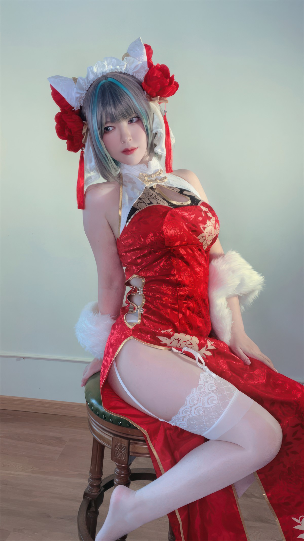 Cosplay 半半子Banbanko 柴郡中华娘旗袍