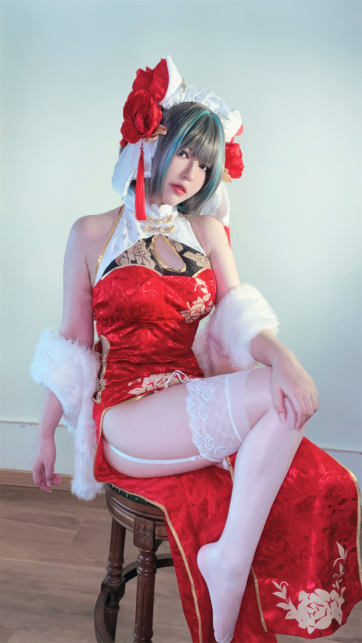 Cosplay 半半子Banbanko 柴郡中华娘旗袍