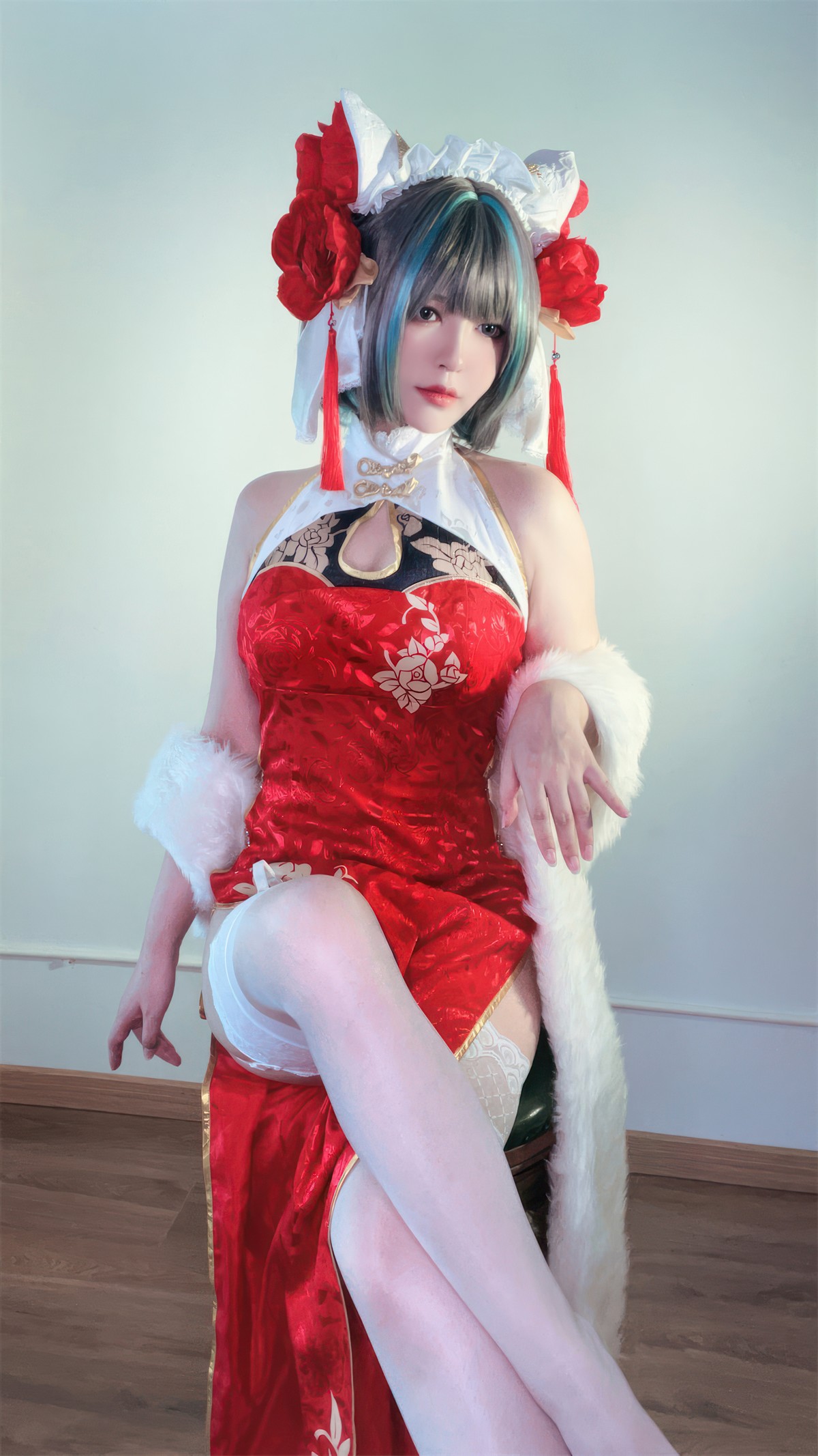 Cosplay 半半子Banbanko 柴郡中华娘旗袍