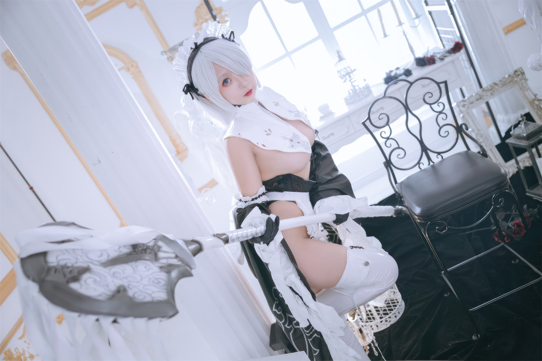 Cosplay Rinaijiao日奈娇 2B奶盖女仆 Set.01