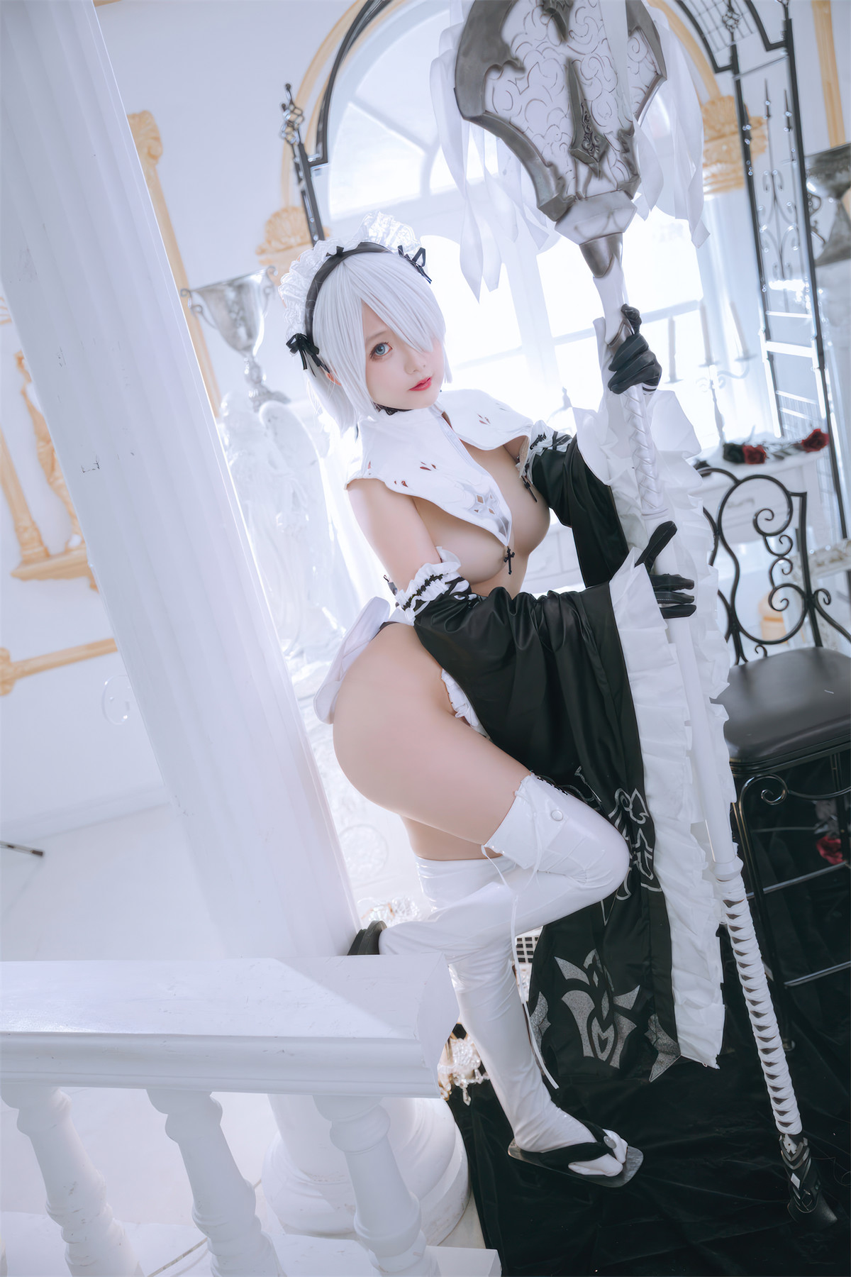 Cosplay Rinaijiao日奈娇 2B奶盖女仆 Set.01