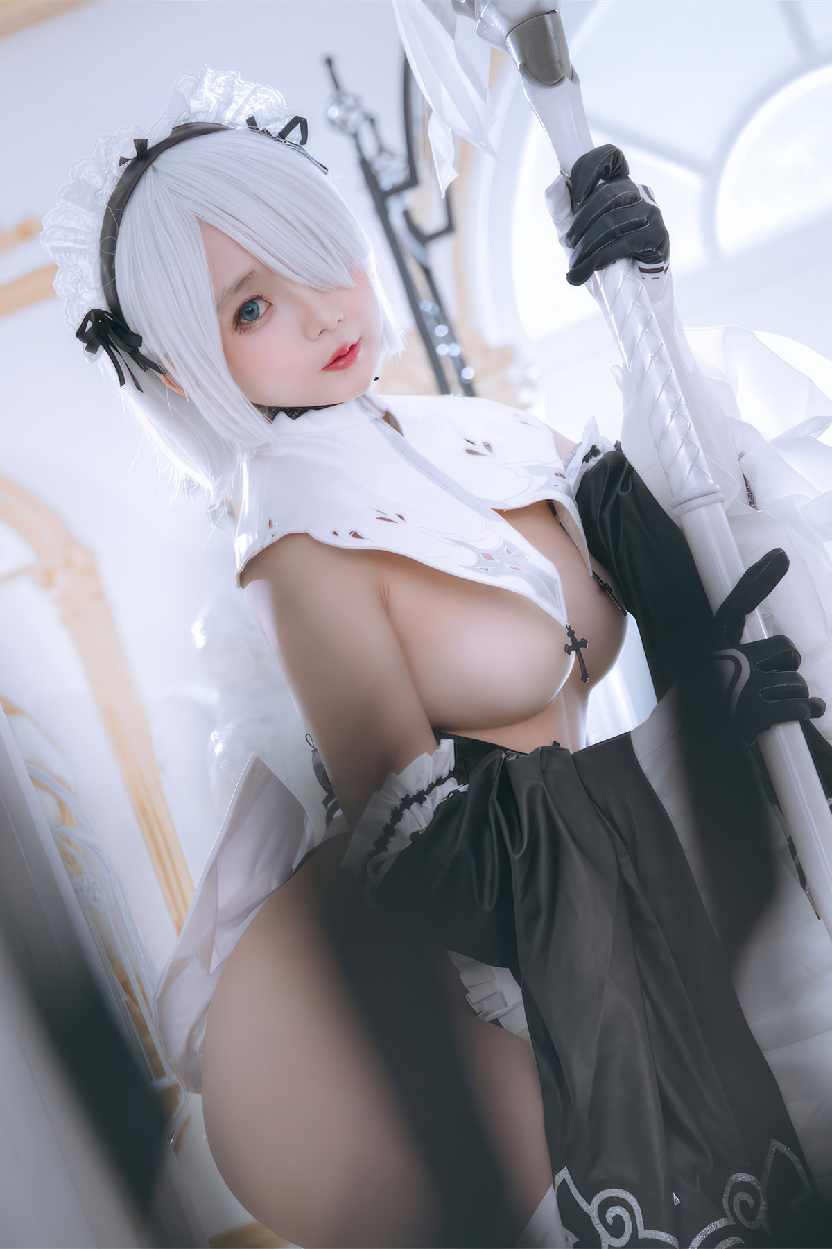 Cosplay Rinaijiao日奈娇 2B奶盖女仆 Set.01