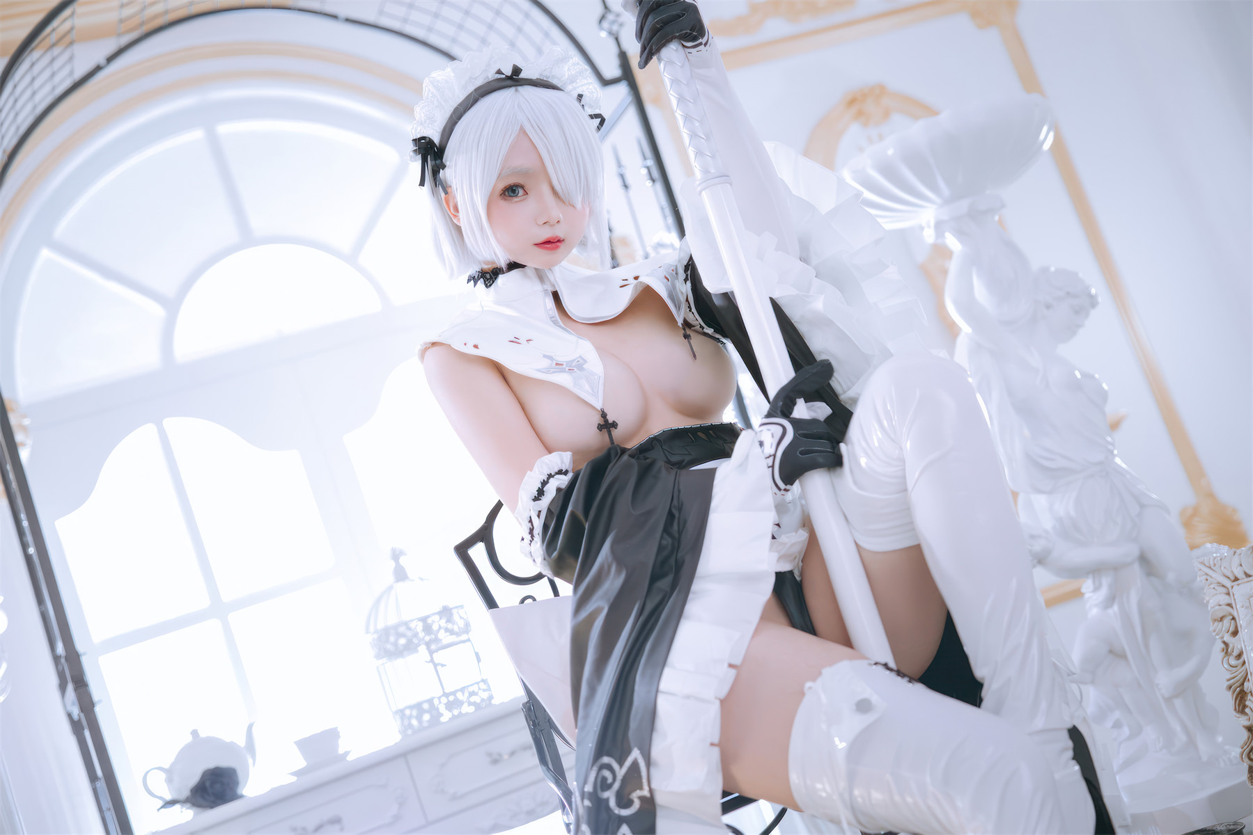 Cosplay Rinaijiao日奈娇 2B奶盖女仆 Set.01