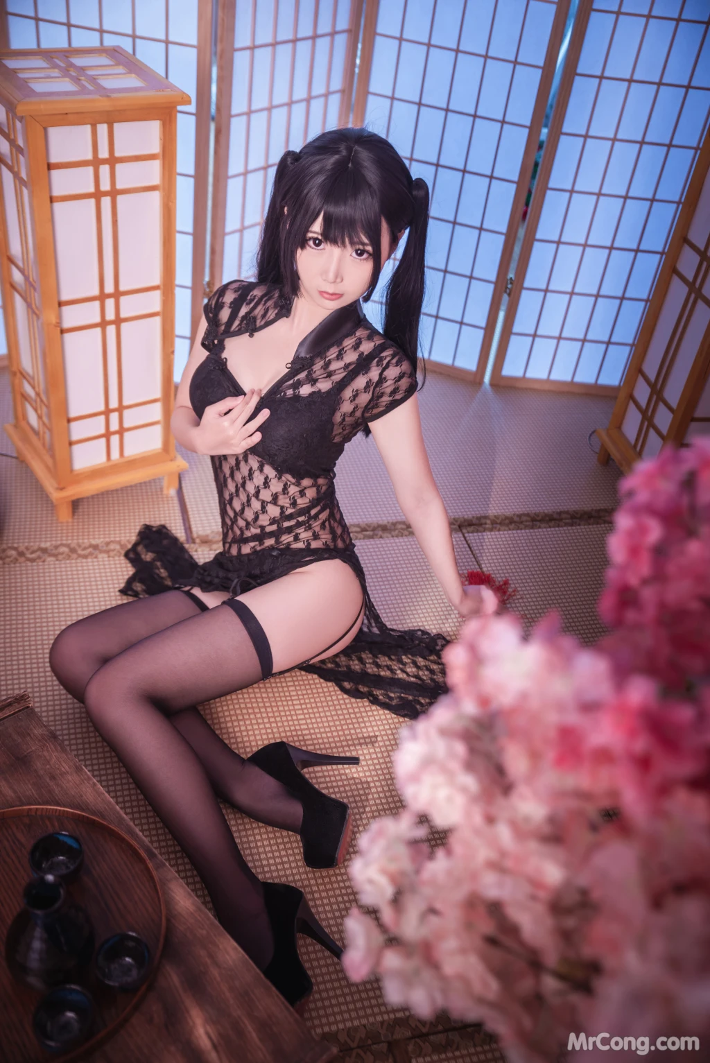 Coser@面饼仙儿 No.018_ 黑丝情趣旗袍