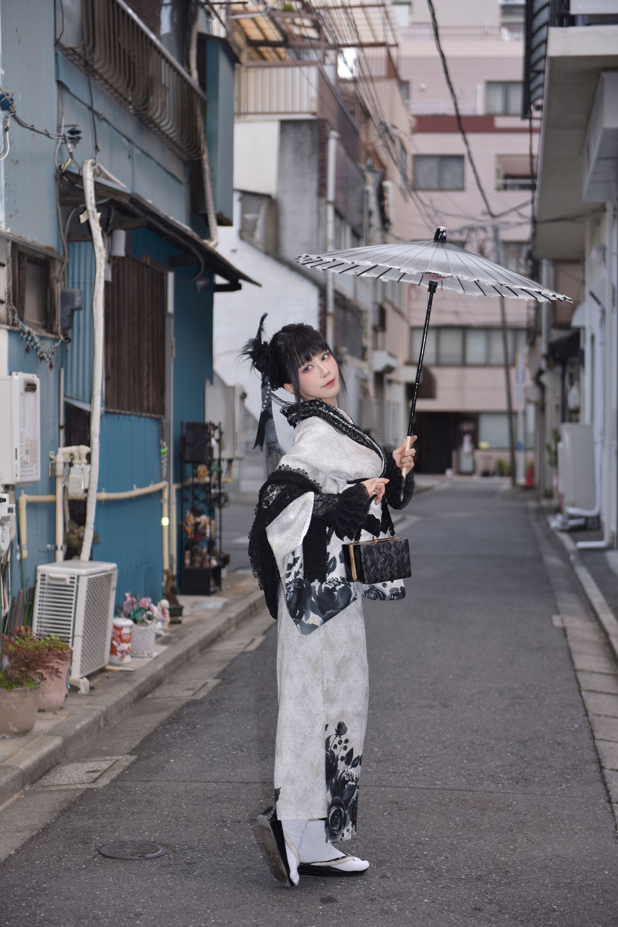 [Cosplay] 水淼aqua - Black Lace Kimono&Lingerie