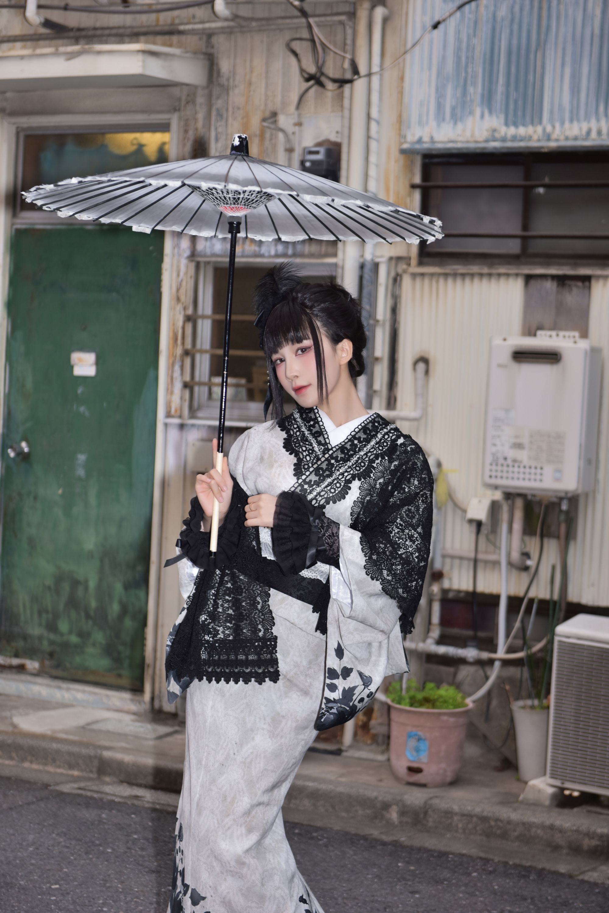 [Cosplay] 水淼aqua - Black Lace Kimono&Lingerie