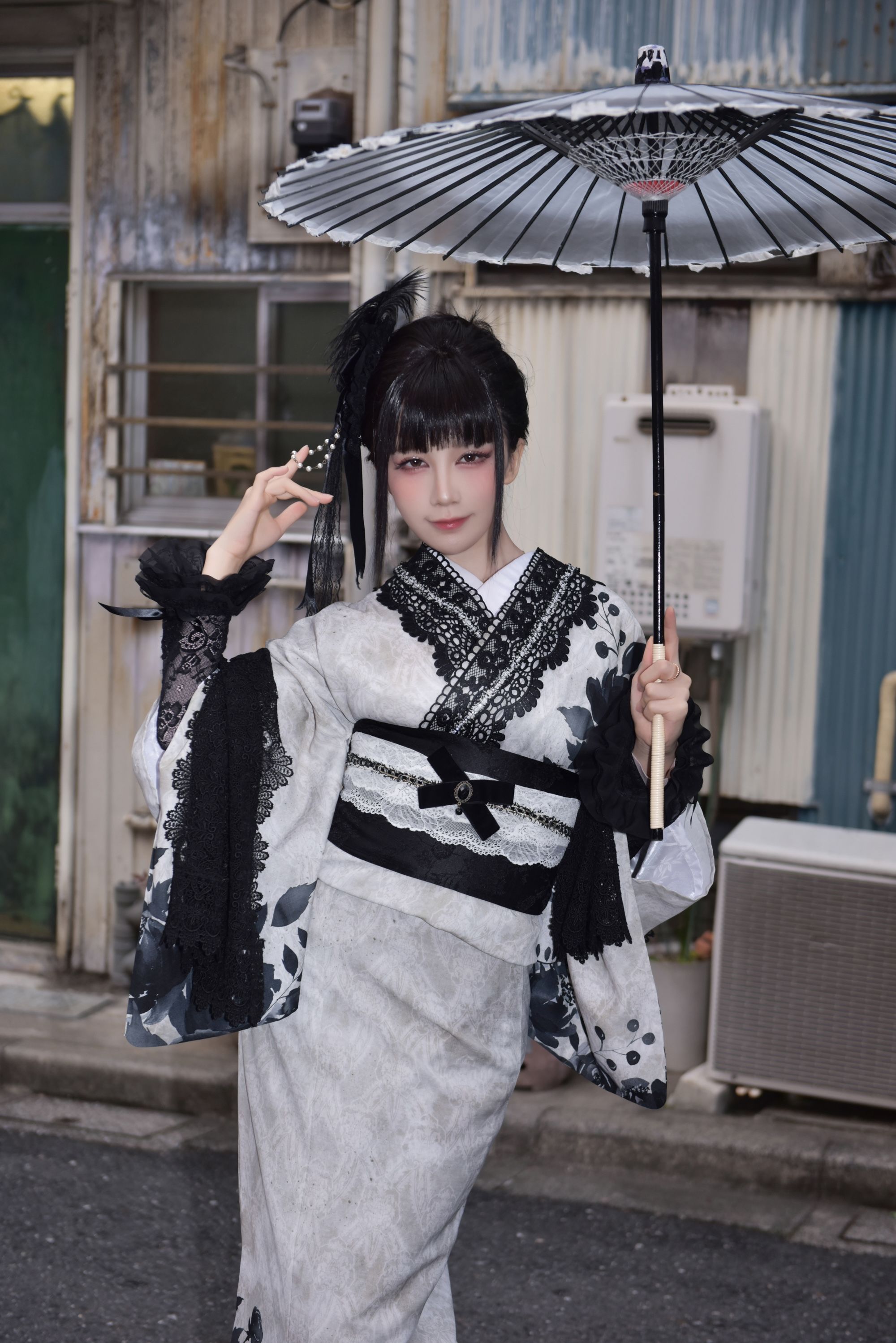 [Cosplay] 水淼aqua - Black Lace Kimono&Lingerie