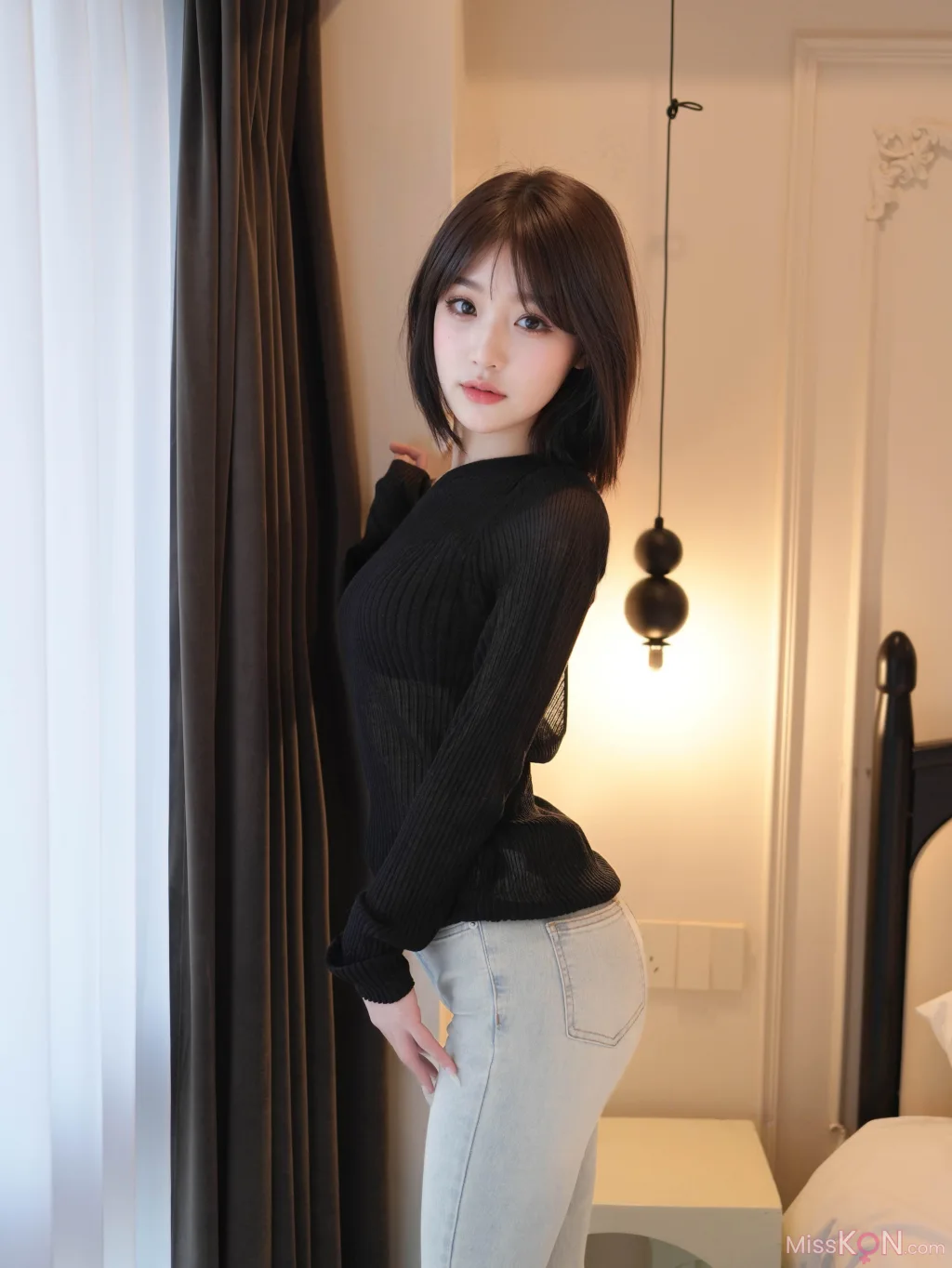 [XR Uncensored] 汁汁_ R18 秀人网模特 牛仔裤下的虾线黑丝