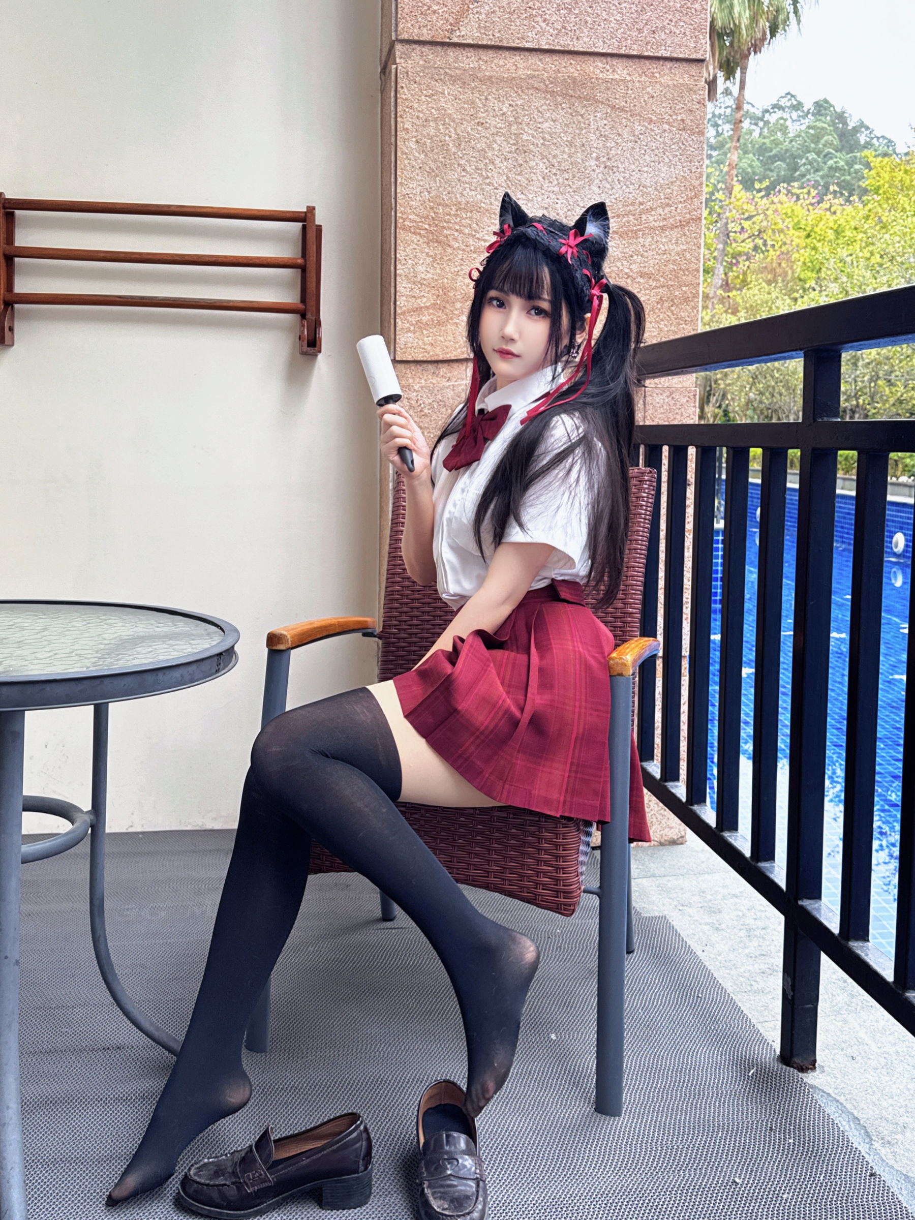 微博人气Coser 不呆猫 - 温泉双马尾JK