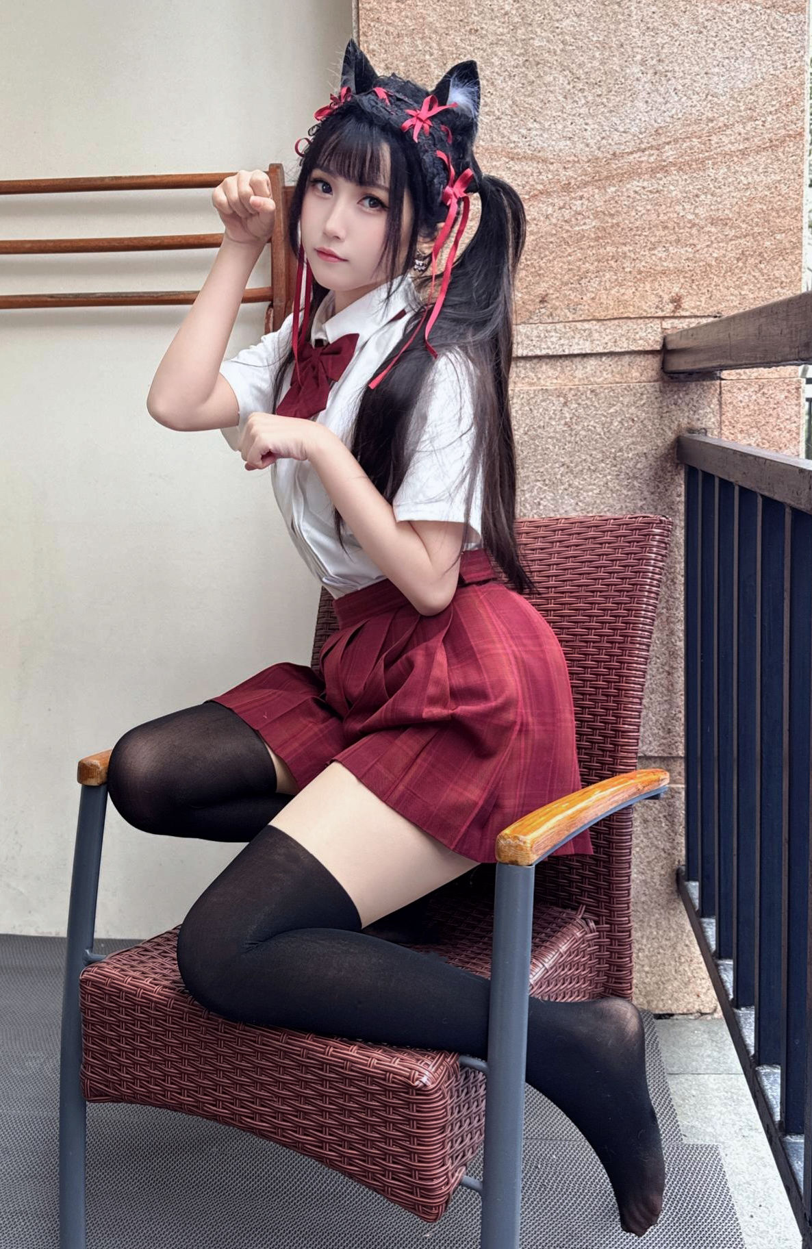 微博人气Coser 不呆猫 - 温泉双马尾JK