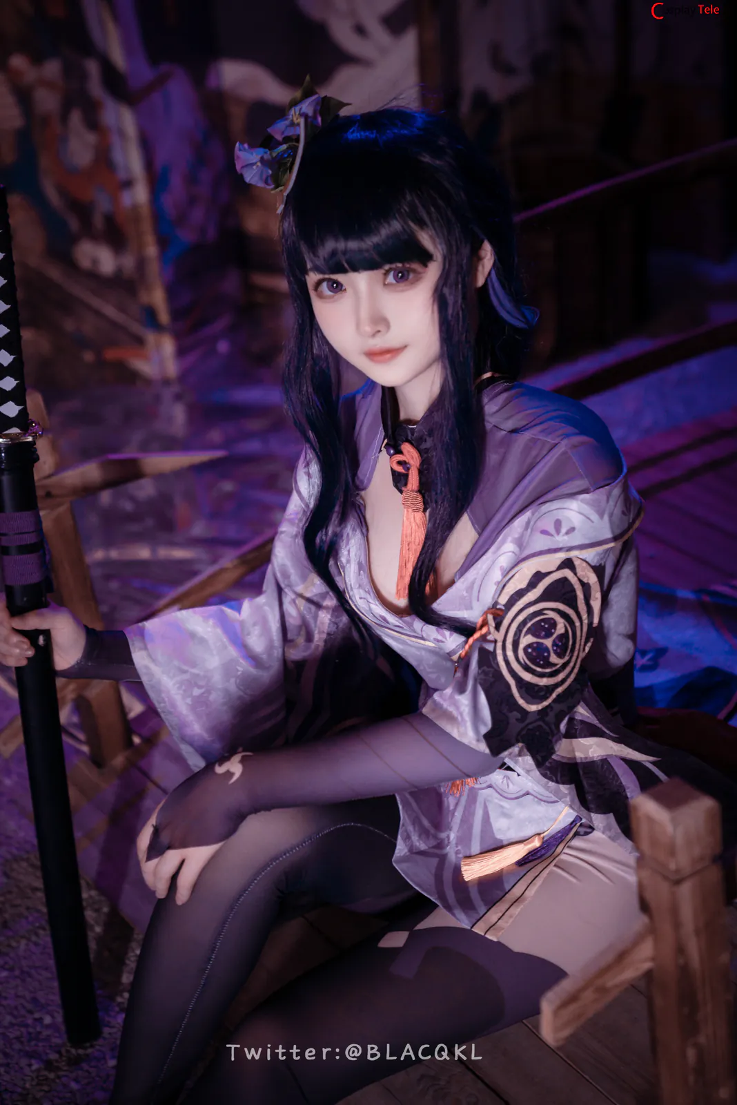 Blacqkl (白莉爱吃巧克力) cosplay Raiden Shogun – Genshin Impact