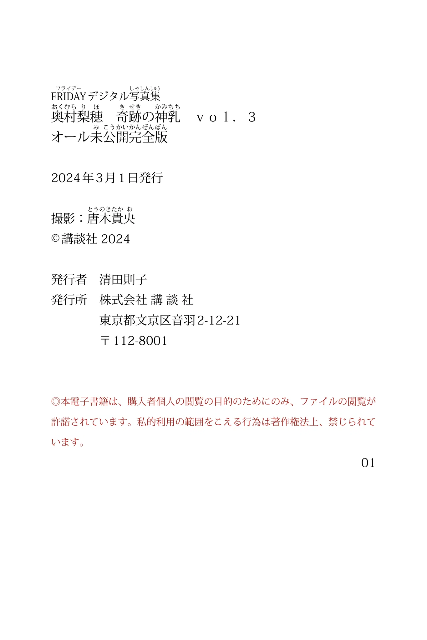 FRIDAYデジタル写真集 奥村梨穂 奇跡の神乳 vol.3 オール未公開完全版