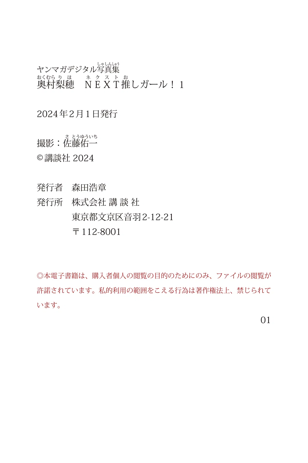 [Photobook] 奥村梨穂 ＮＥＸＴ推しガール！１ ヤンマガデジタル写真集 - 奥村梨穂