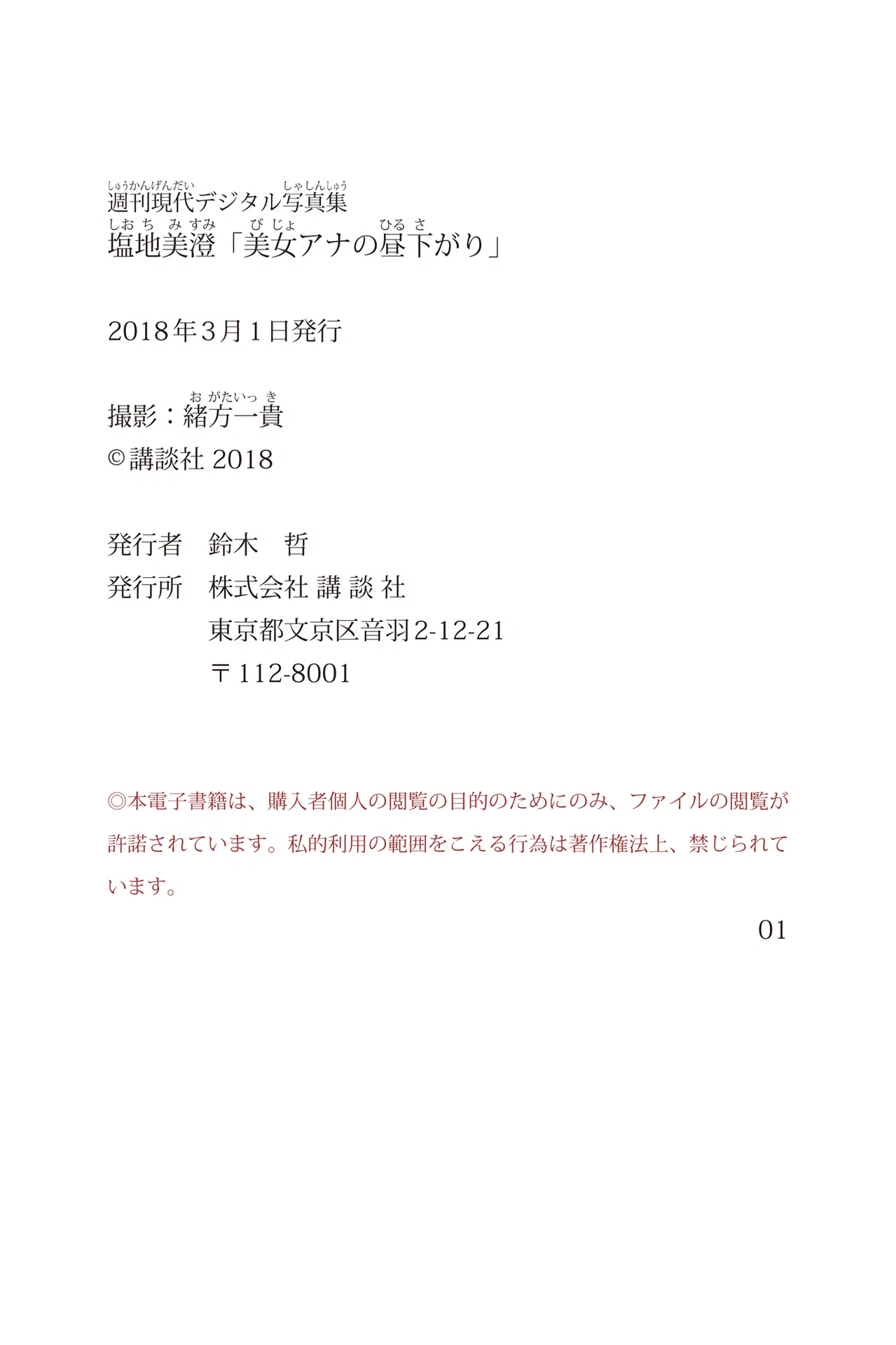 [Photobook] 週刊現代デジタル写真集 塩地美澄「美女アナの昼下がり」