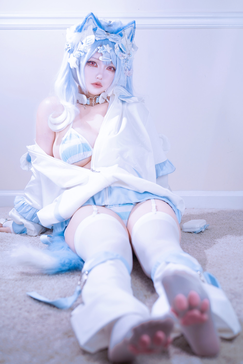 Cosplay 狐洛洛子 – 水色猫猫头