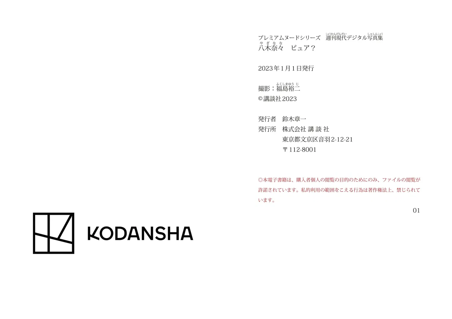 [Photobook] 週刊現代デジタル写真集 PN 八木奈々 ピュア？