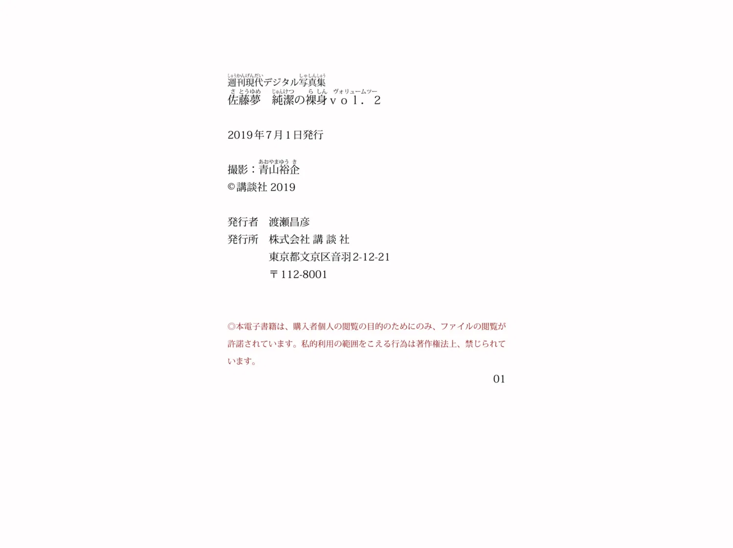 [Photobook] 週刊現代デジタル写真集 佐藤夢 純潔の裸身 vol.2