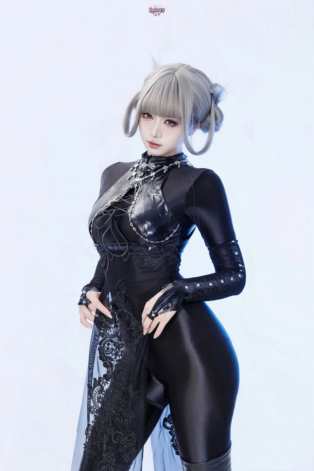 Cosplay 柒柒要乖哦 – 黑靡烟旗袍